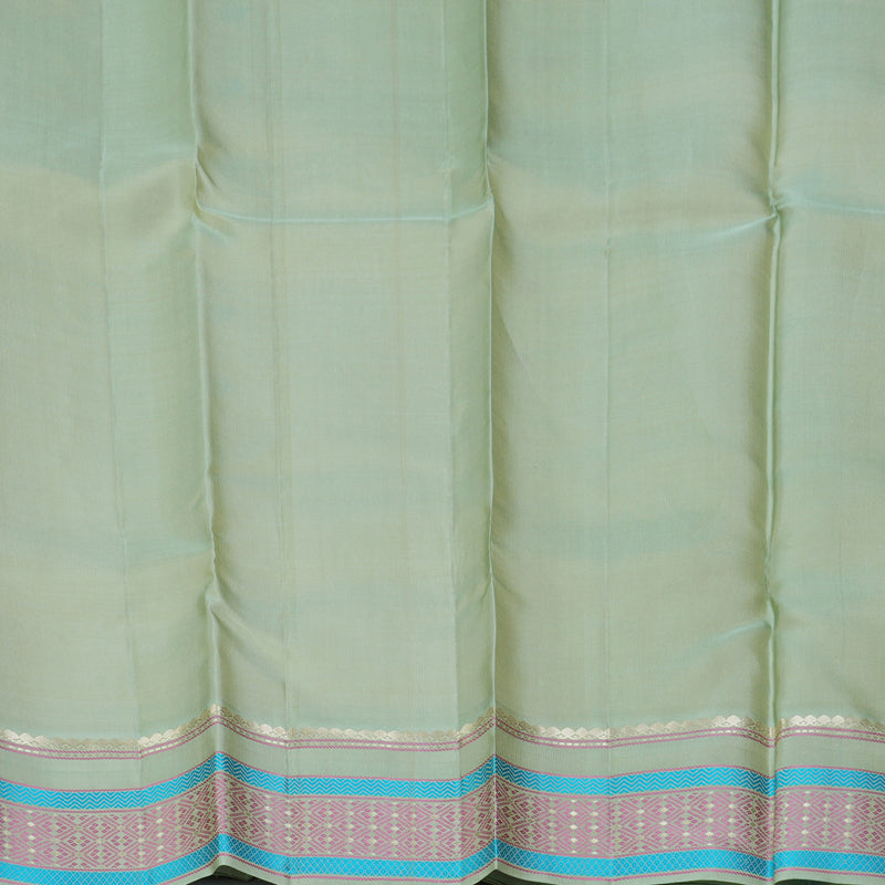 Hayagrivas Handloom Half-White Kanjivaram Silk Saree with Pista Green Border KBF287E3-6