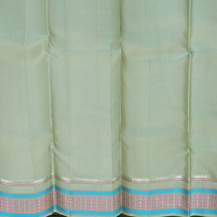 Hayagrivas Handloom Half-White Kanjivaram Silk Saree with Pista Green Border KBF287E3-6