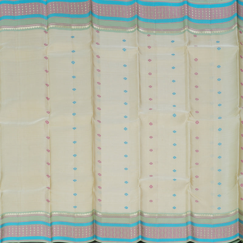 Hayagrivas Handloom Half-White Kanjivaram Silk Saree with Pista Green Border KBF287E3-6