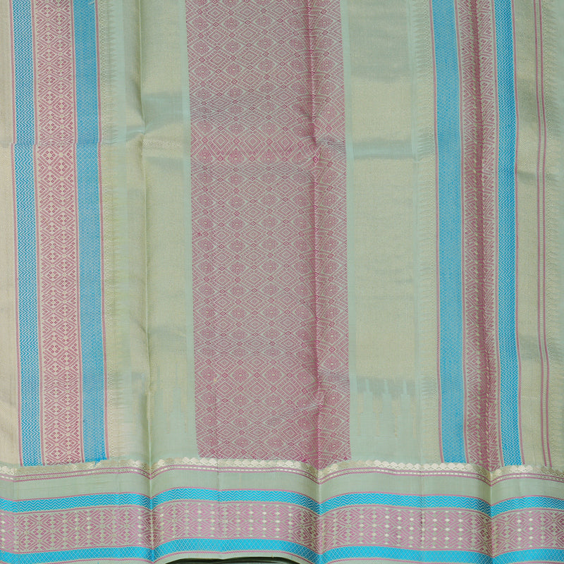 Hayagrivas Handloom Half-White Kanjivaram Silk Saree with Pista Green Border KBF287E3-6