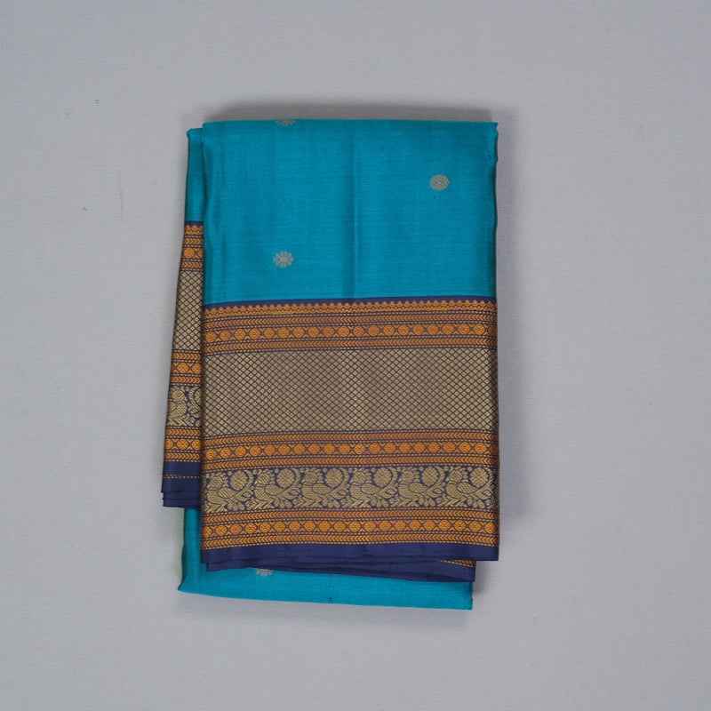 Hayagrivas Handloom Teal Blue Kanjivaram Silk Saree with Navy Blue Border KBF287E6-2