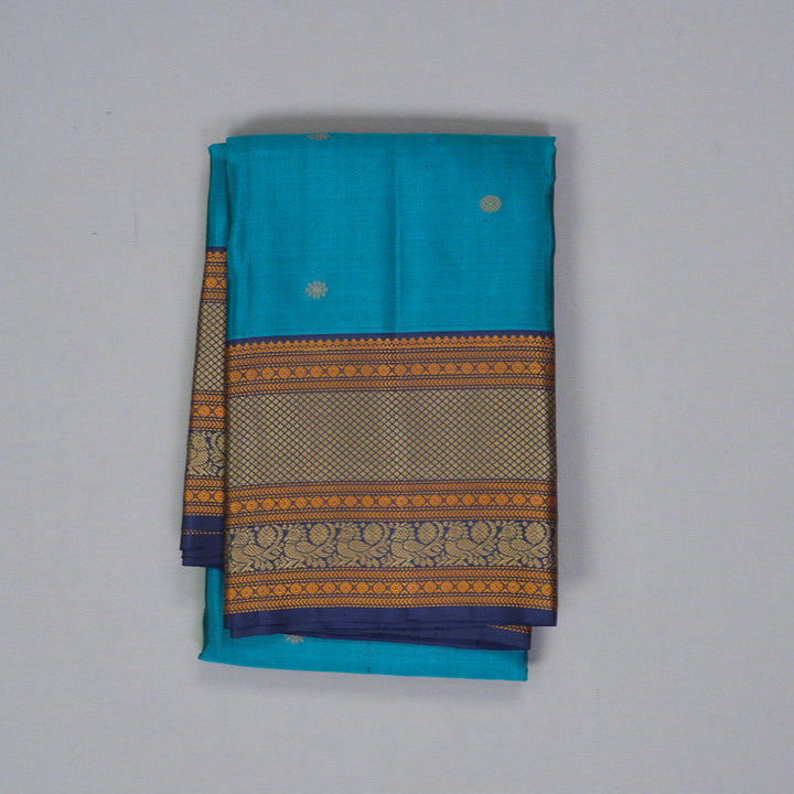 Hayagrivas Handloom Teal Blue Kanjivaram Silk Saree with Navy Blue Border KBF287E6-2