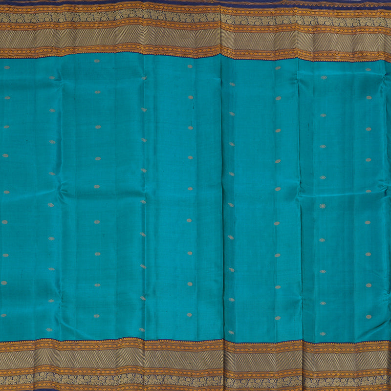 Hayagrivas Handloom Teal Blue Kanjivaram Silk Saree with Navy Blue Border KBF287E6-2