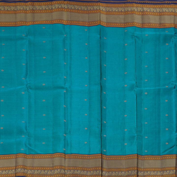 Hayagrivas Handloom Teal Blue Kanjivaram Silk Saree with Navy Blue Border KBF287E6-2