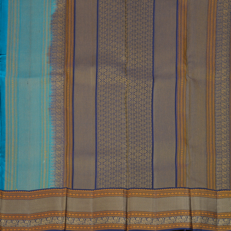 Hayagrivas Handloom Teal Blue Kanjivaram Silk Saree with Navy Blue Border KBF287E6-2