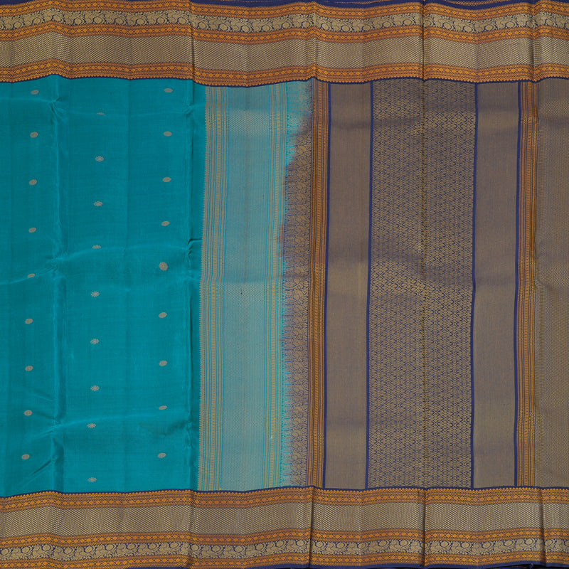 Hayagrivas Handloom Teal Blue Kanjivaram Silk Saree with Navy Blue Border KBF287E6-2