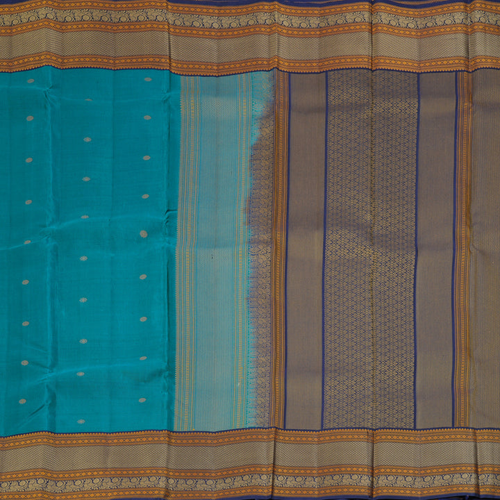 Hayagrivas Handloom Teal Blue Kanjivaram Silk Saree with Navy Blue Border KBF287E6-2