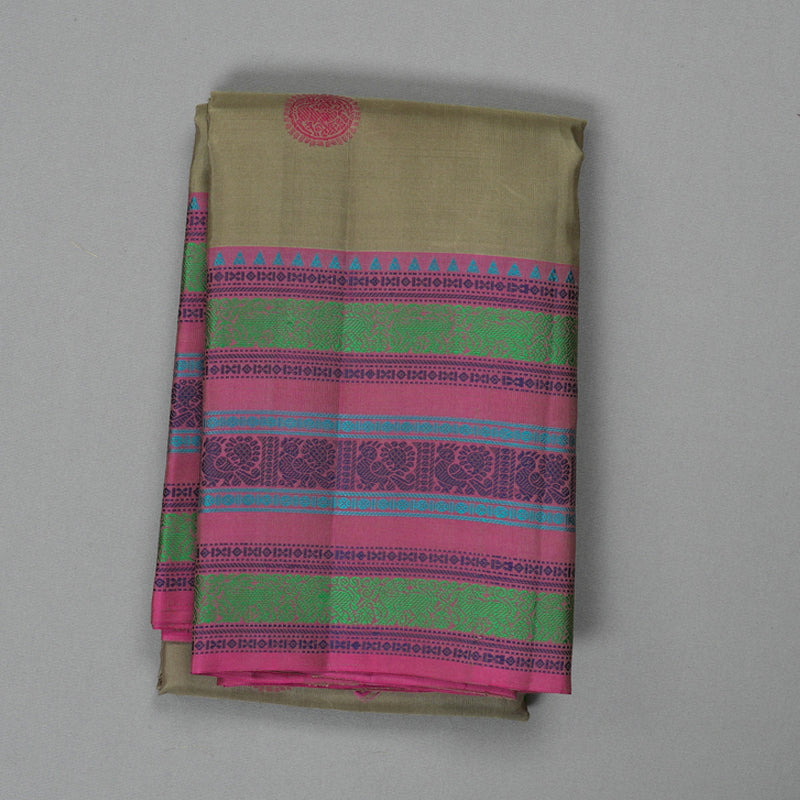 Hayagrivas Handloom Elephant Grey Kanjivaram Silk Saree with Pink Border KBF287E7-3