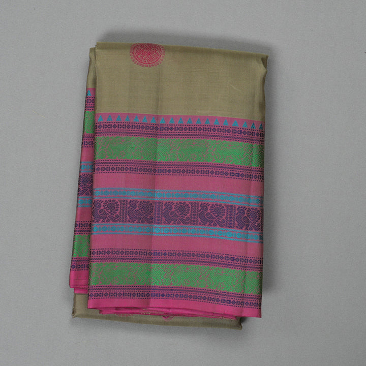 Hayagrivas Handloom Elephant Grey Kanjivaram Silk Saree with Pink Border KBF287E7-3