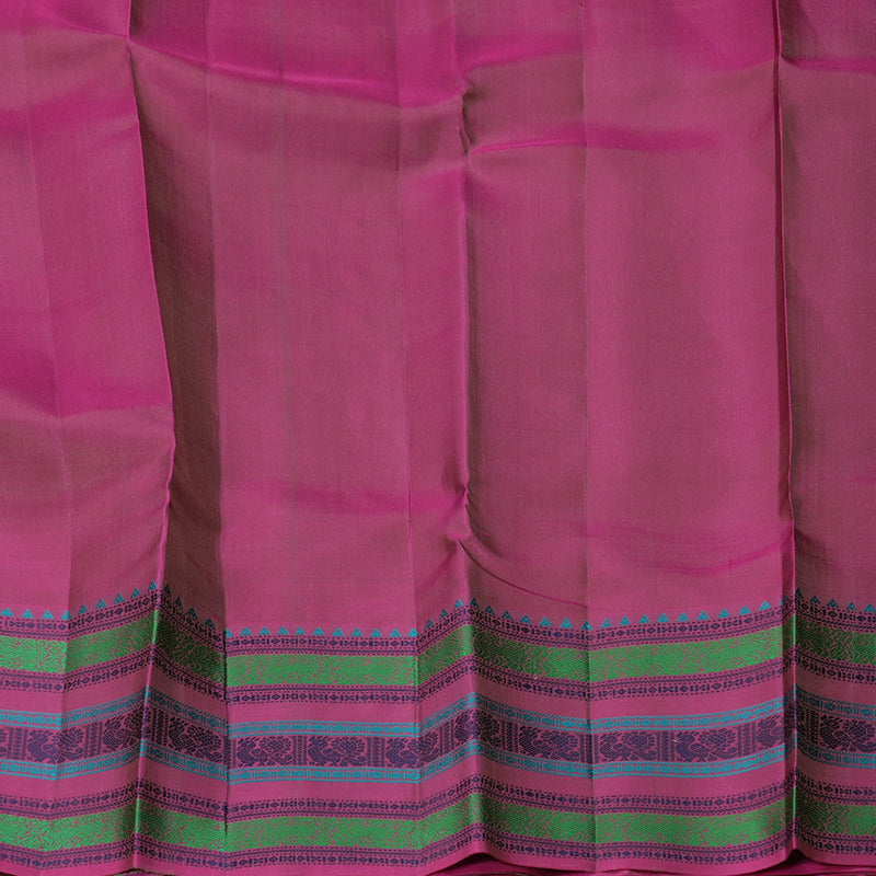 Hayagrivas Handloom Elephant Grey Kanjivaram Silk Saree with Pink Border KBF287E7-3