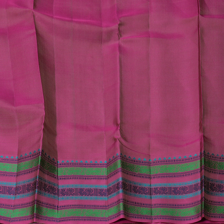 Hayagrivas Handloom Elephant Grey Kanjivaram Silk Saree with Pink Border KBF287E7-3