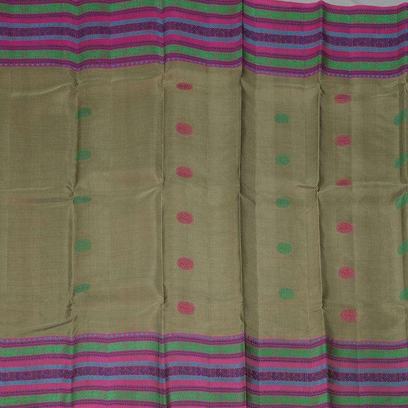 Hayagrivas Handloom Elephant Grey Kanjivaram Silk Saree with Pink Border KBF287E7-3