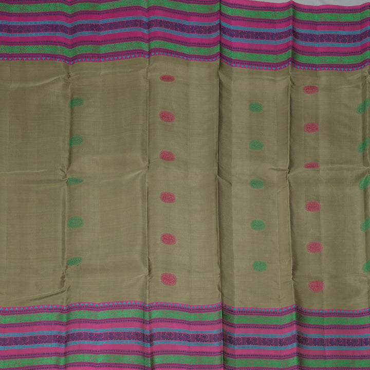 Hayagrivas Handloom Elephant Grey Kanjivaram Silk Saree with Pink Border KBF287E7-3