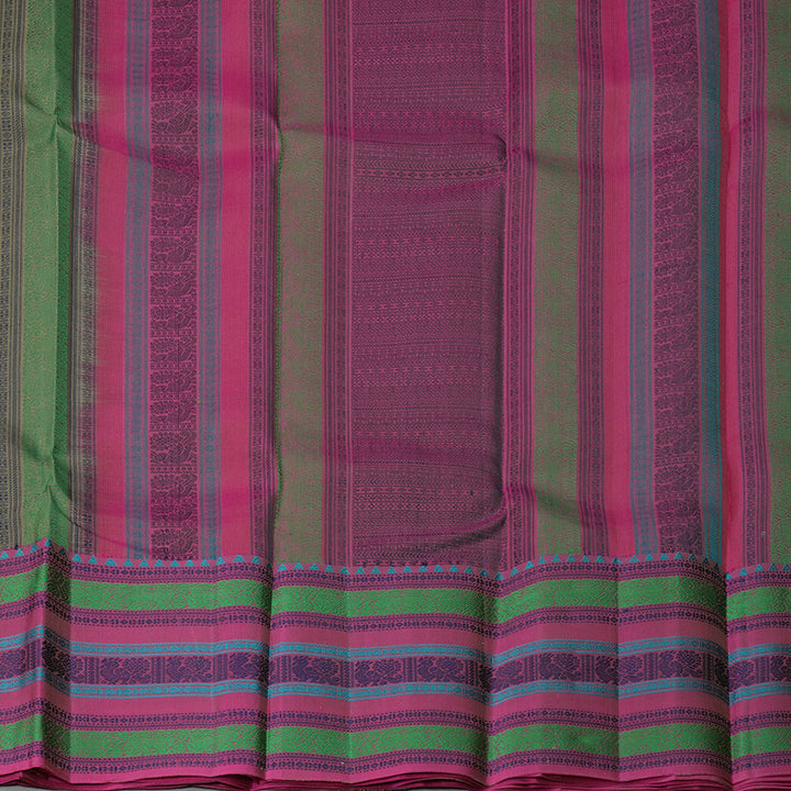Hayagrivas Handloom Elephant Grey Kanjivaram Silk Saree with Pink Border KBF287E7-3