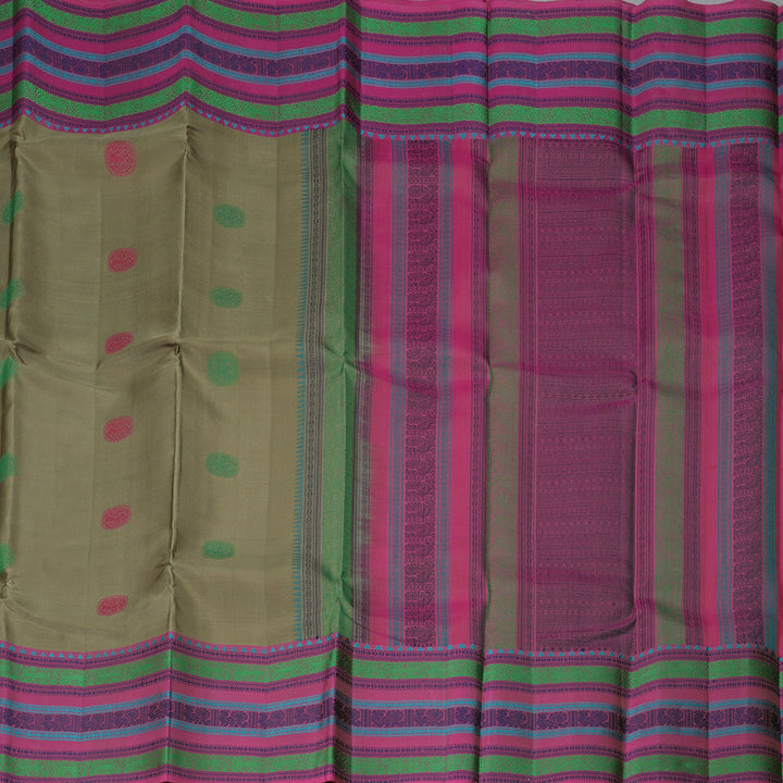 Hayagrivas Handloom Elephant Grey Kanjivaram Silk Saree with Pink Border KBF287E7-3