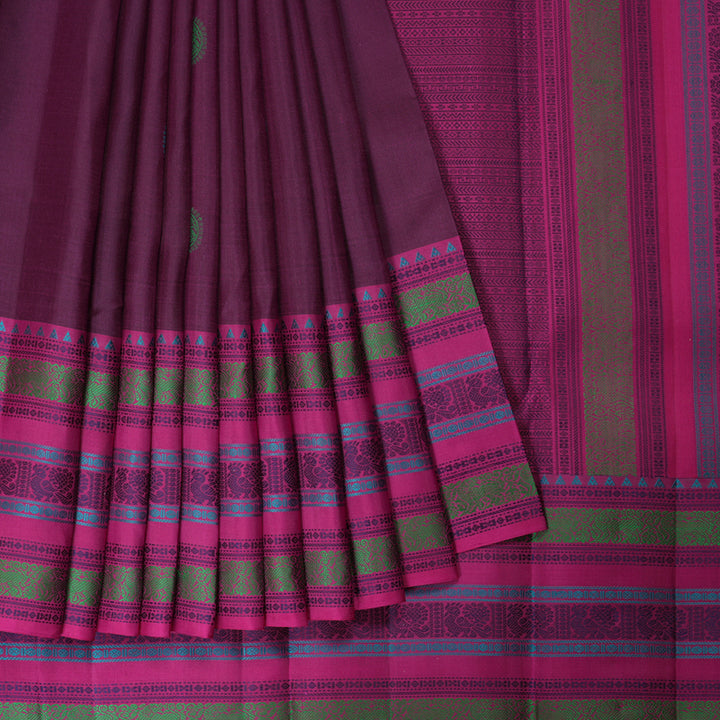Hayagrivas Handloom Purple Kanjivaram Silk Saree with Magenta Border KBF287E7-4