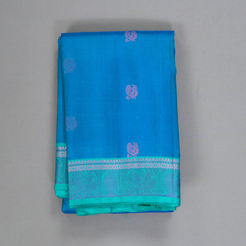 Hayagrivas Handloom Aqua Blue Kanjivaram Silk Saree with Sea Blue Border KBF287E9-4