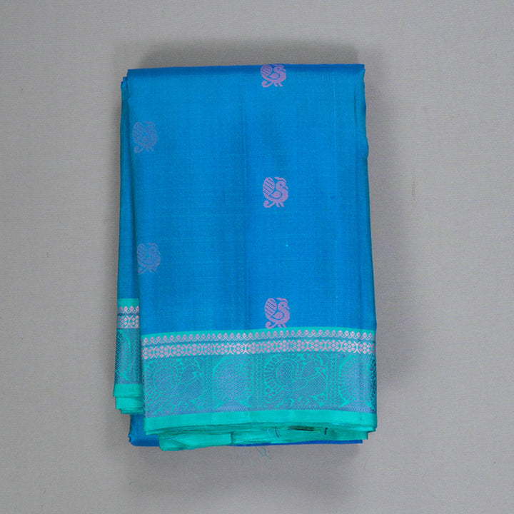 Hayagrivas Handloom Aqua Blue Kanjivaram Silk Saree with Sea Blue Border KBF287E9-4