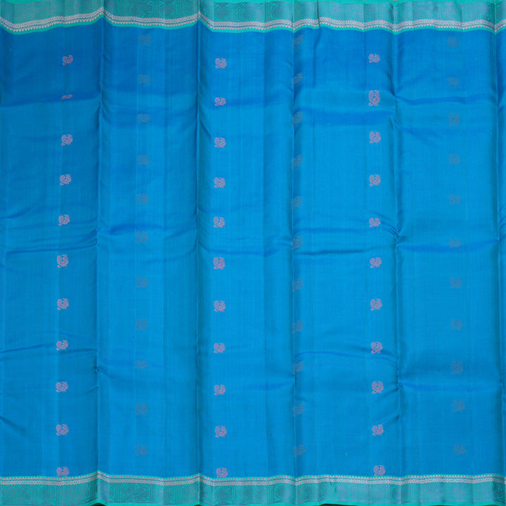 Hayagrivas Handloom Aqua Blue Kanjivaram Silk Saree with Sea Blue Border KBF287E9-4