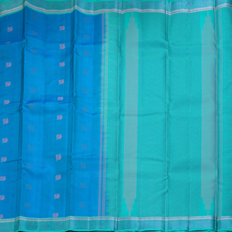 Hayagrivas Handloom Aqua Blue Kanjivaram Silk Saree with Sea Blue Border KBF287E9-4
