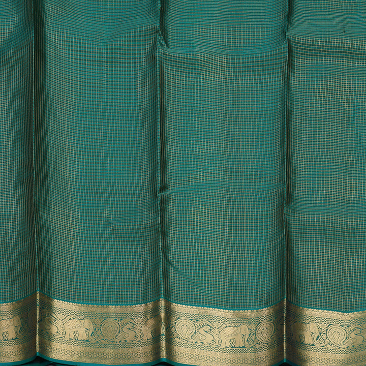 Hayagrivas Handloom Green Checks Kanjivaram Silk Saree with Peacock Green Border KBF289E1-10