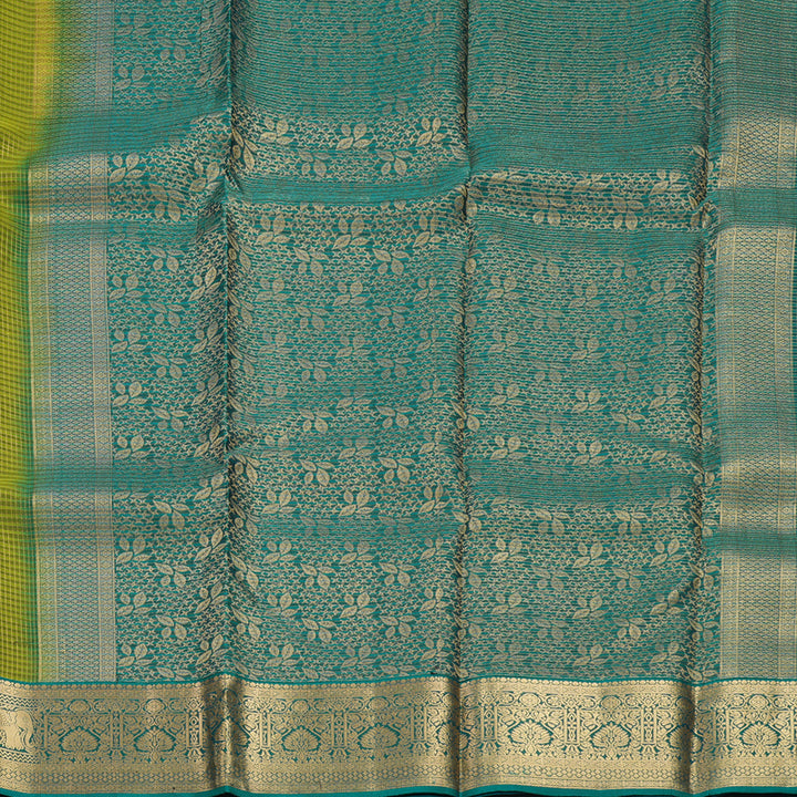 Hayagrivas Handloom Green Checks Kanjivaram Silk Saree with Peacock Green Border KBF289E1-10
