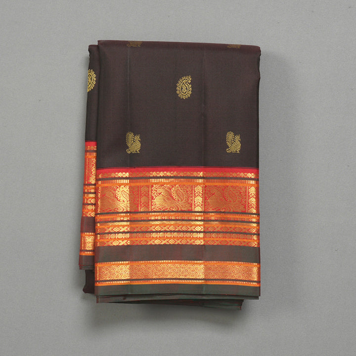 Hayagrivas Handloom Kanchana Brown Kanjivaram Silk Saree with Red Border KBF290E3-1
