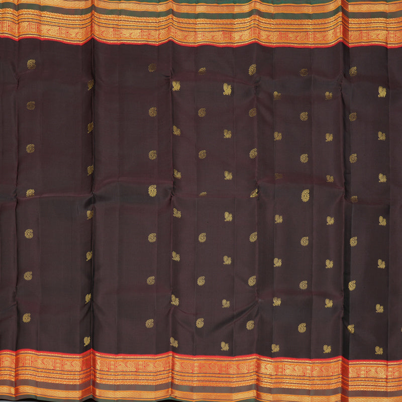 Hayagrivas Handloom Kanchana Brown Kanjivaram Silk Saree with Red Border KBF290E3-1