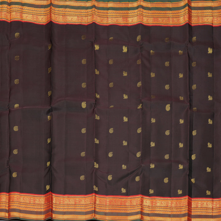 Hayagrivas Handloom Kanchana Brown Kanjivaram Silk Saree with Red Border KBF290E3-1
