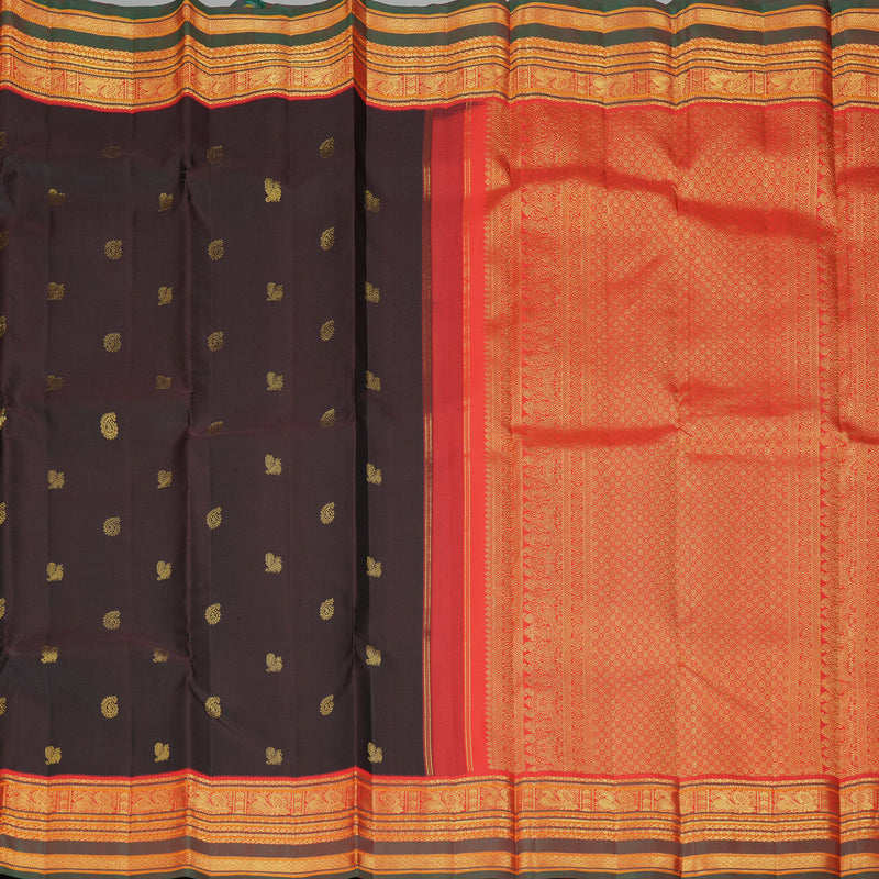 Hayagrivas Handloom Kanchana Brown Kanjivaram Silk Saree with Red Border KBF290E3-1