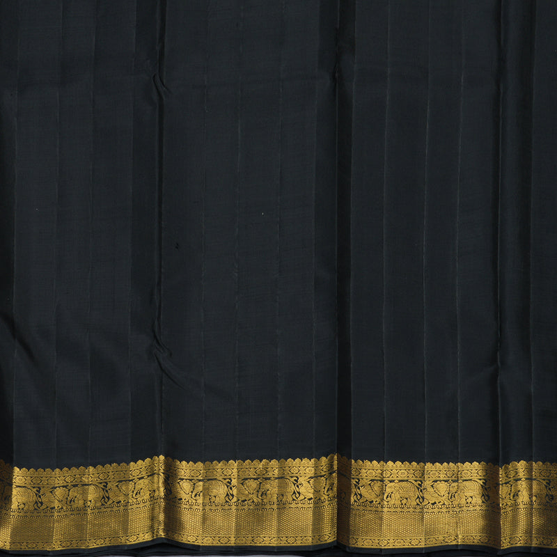 Hayagrivas Handloom Half-White Kanjivaram Silk Saree with Black Border KBF291E1-1