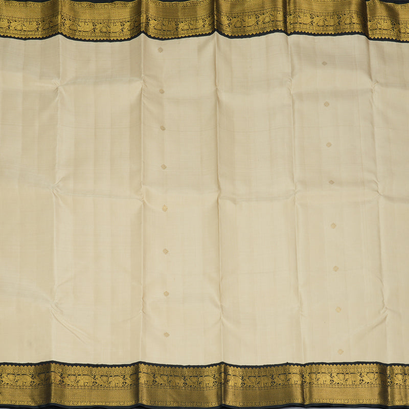 Hayagrivas Handloom Half-White Kanjivaram Silk Saree with Black Border KBF291E1-1