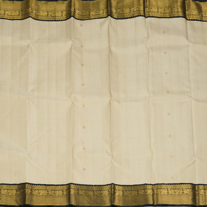Hayagrivas Handloom Half-White Kanjivaram Silk Saree with Black Border KBF291E1-1