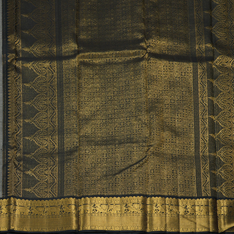 Hayagrivas Handloom Half-White Kanjivaram Silk Saree with Black Border KBF291E1-1
