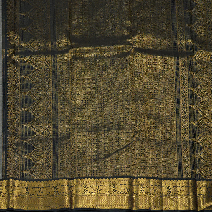 Hayagrivas Handloom Half-White Kanjivaram Silk Saree with Black Border KBF291E1-1