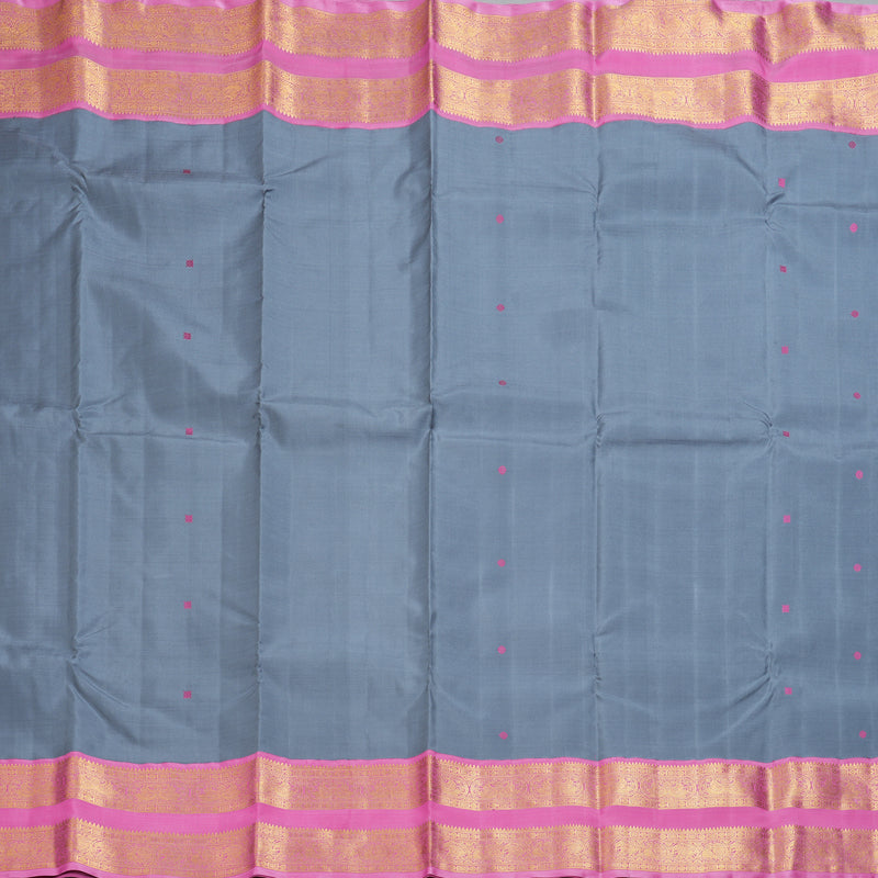 Hayagrivas Handloom Grey Kanjivaram Silk Saree with Rose Pink Border KBF291E1-2