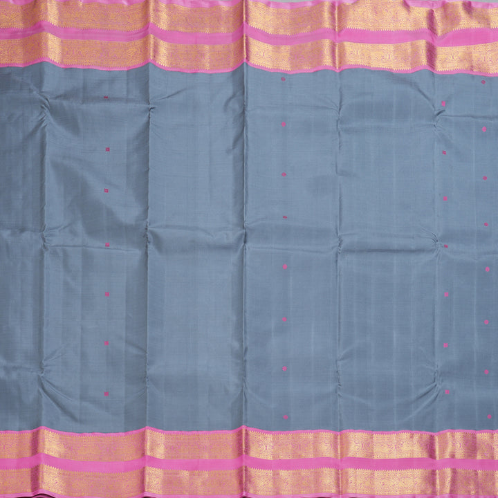 Hayagrivas Handloom Grey Kanjivaram Silk Saree with Rose Pink Border KBF291E1-2