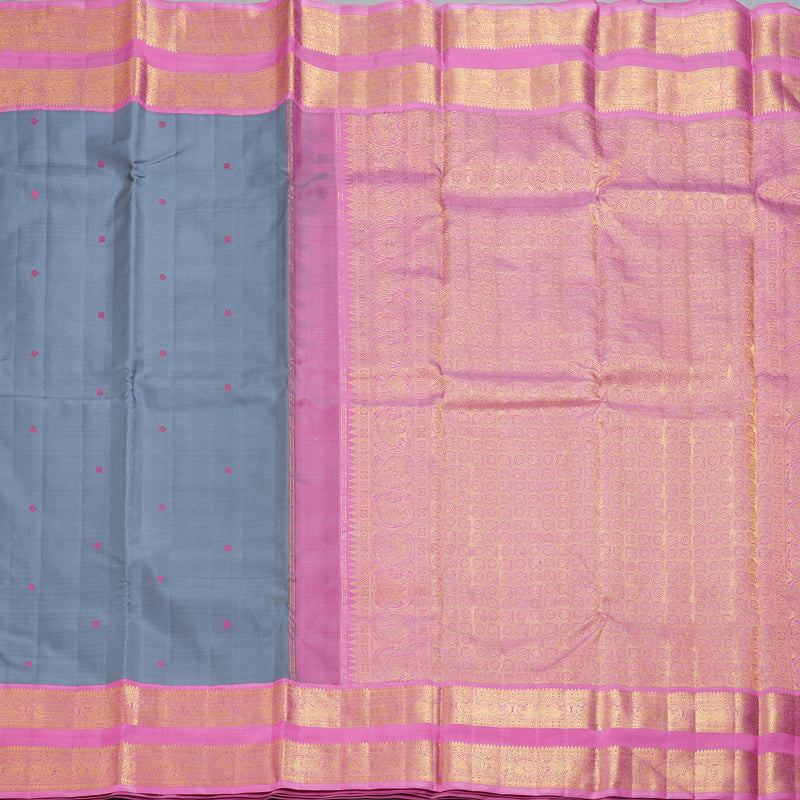 Hayagrivas Handloom Grey Kanjivaram Silk Saree with Rose Pink Border KBF291E1-2
