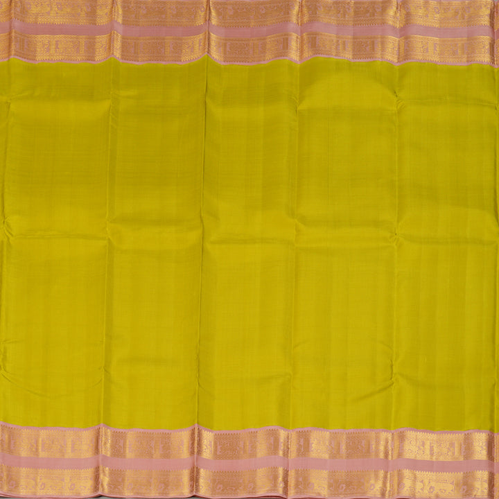 Hayagrivas Handloom Fluorescent Green Kanjivaram Silk Saree with Lotus Pink Border KBF291E2-1