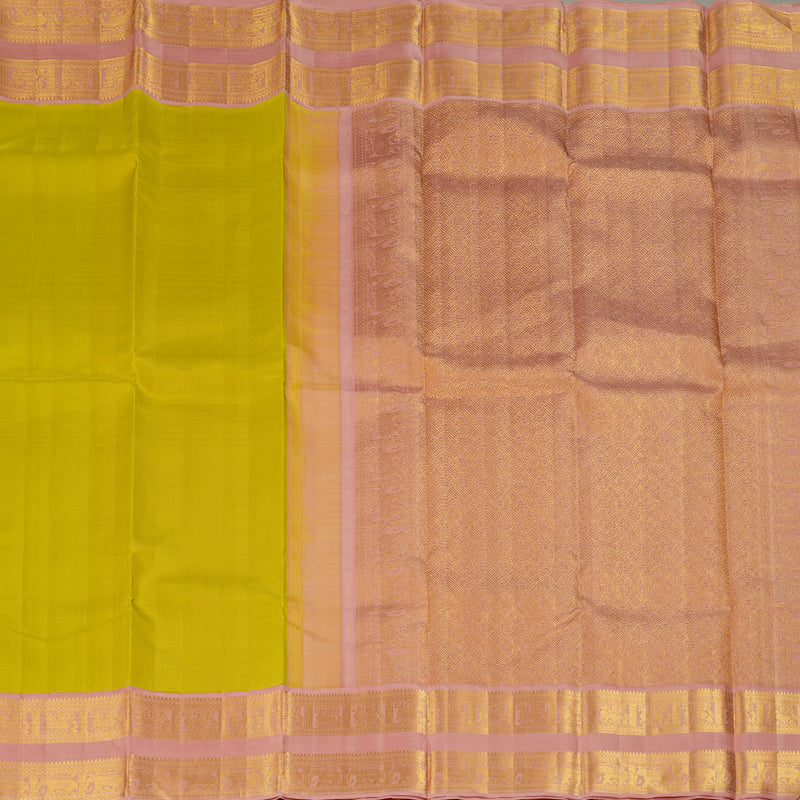 Hayagrivas Handloom Fluorescent Green Kanjivaram Silk Saree with Lotus Pink Border KBF291E2-1