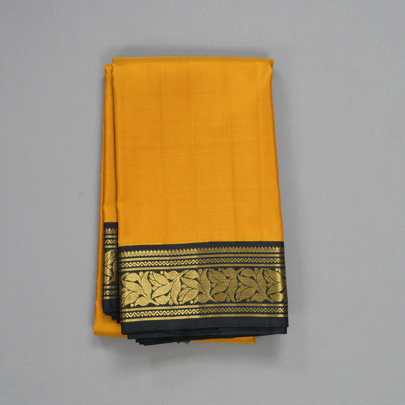 Hayagrivas Handloom Mustard Yellow Kanjivaram Silk Saree with Black Border KBF292E1-1