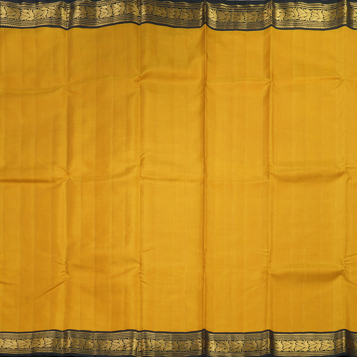 Hayagrivas Handloom Mustard Yellow Kanjivaram Silk Saree with Black Border KBF292E1-1