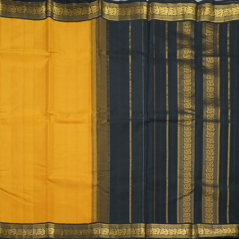 Hayagrivas Handloom Mustard Yellow Kanjivaram Silk Saree with Black Border KBF292E1-1
