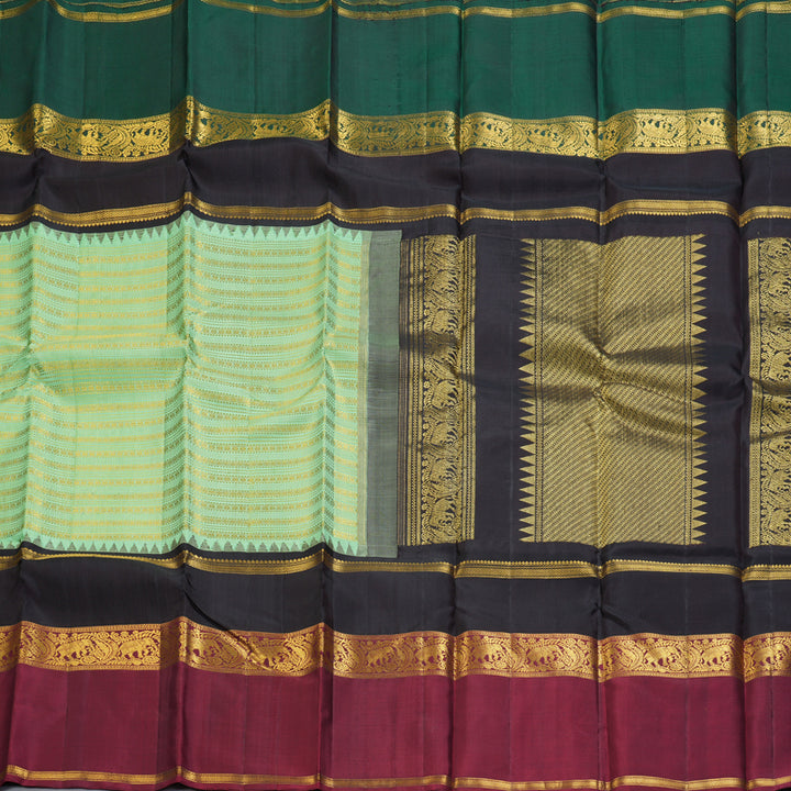 Hayagrivas Handloom Pista Green Kanjivaram Silk Saree with Ganga Jamuna Border KBF293E1-1