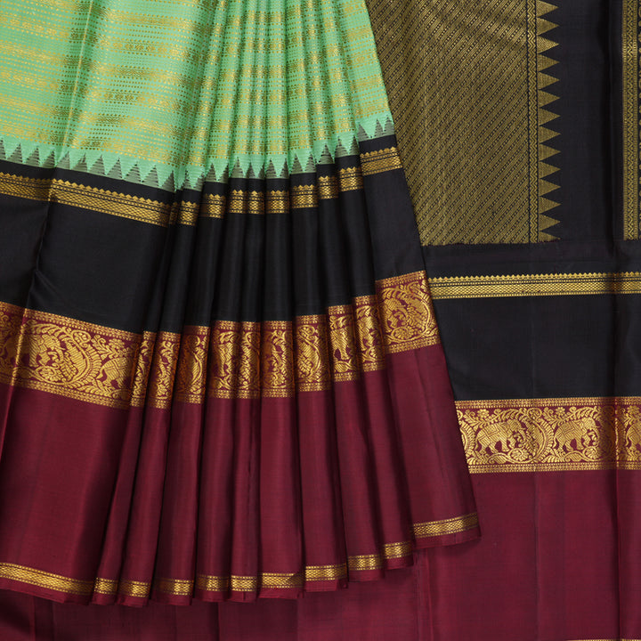 Hayagrivas Handloom Pista Green Kanjivaram Silk Saree with Ganga Jamuna Border KBF293E1-1