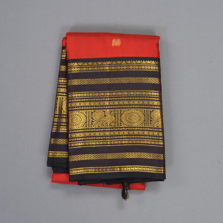 Hayagrivas Handloom Red Kanjivaram Silk Saree with Dark Chocolate Brown Border KBF293E2-1