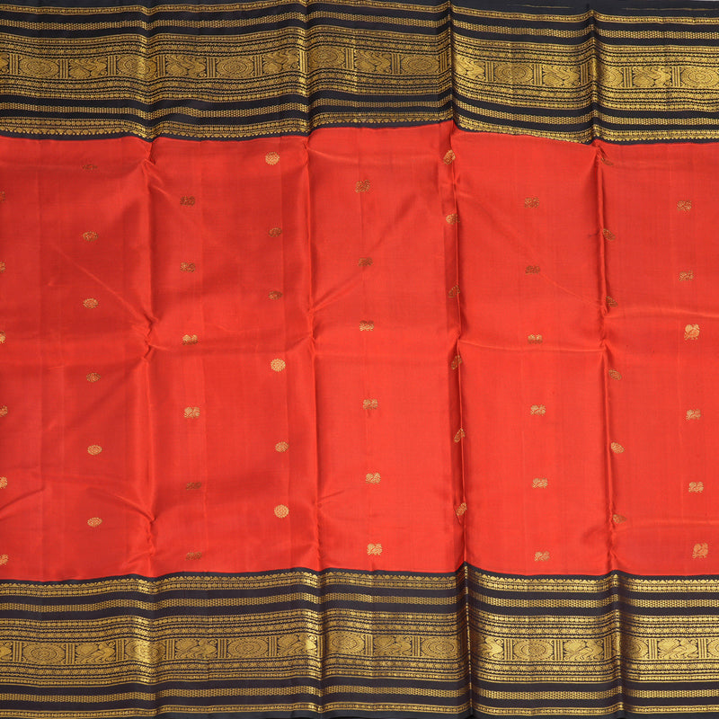 Hayagrivas Handloom Red Kanjivaram Silk Saree with Dark Chocolate Brown Border KBF293E2-1