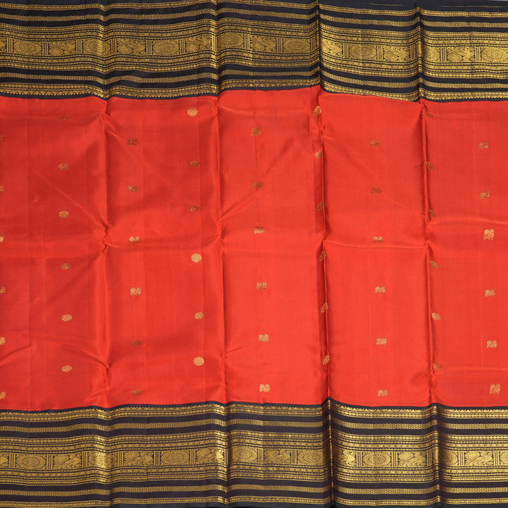 Hayagrivas Handloom Red Kanjivaram Silk Saree with Dark Chocolate Brown Border KBF293E2-1