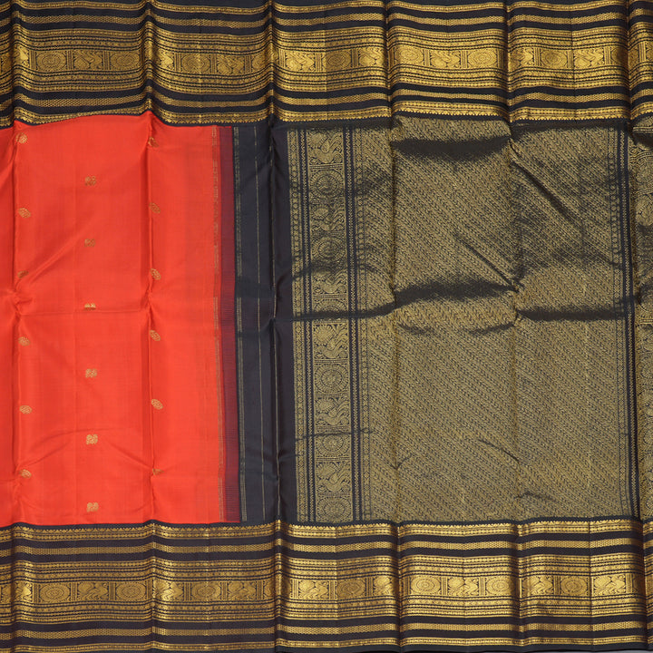 Hayagrivas Handloom Red Kanjivaram Silk Saree with Dark Chocolate Brown Border KBF293E2-1