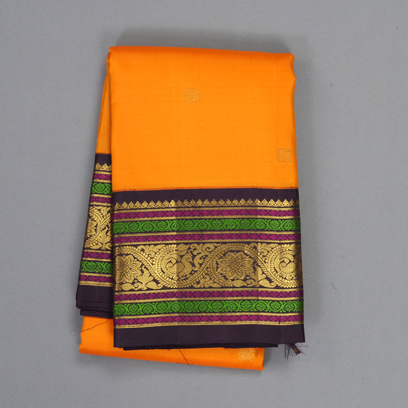 Hayagrivas Handloom Orange Kanjivaram Silk Saree with Deep Plum Purple Border KBF293E3-1